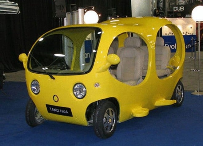 Tang Hua Detroit Fish: Trong nhiều năm qua, các công ty xe đã cố gắng chế tạo chiếc xe lưỡng cư. Tuy nhiên chiếc xe này lại không có khả năng chạy dưới nước. Tang Hua giới thiệu chiếc \'Detroit Fish\' tại Detroit Auto Show 2008. Thay vì giống loài cá, chiếc crossover này trông như phiên bản thu nhỏ của xe buýt trường học hay chiếc tàu ngầm màu vàng.